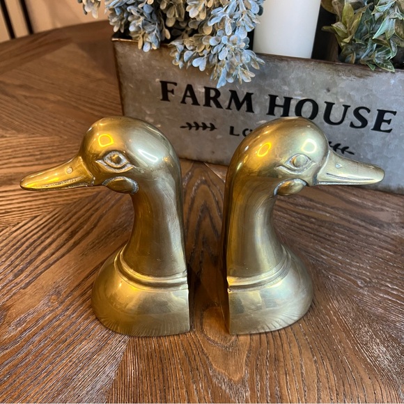 Vintage (1960) Solid Brass Gold Mallard Bookends - Picture 2 of 5